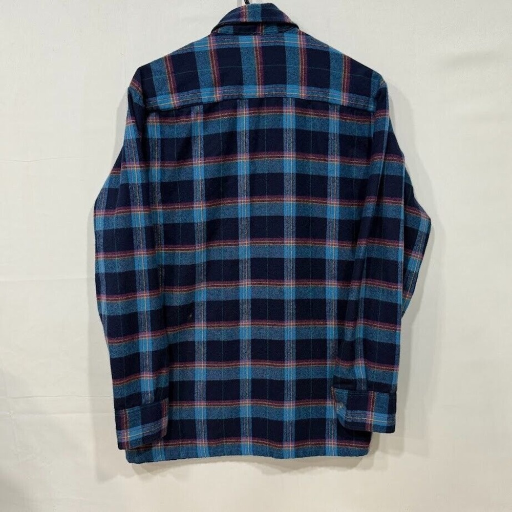 Backpacker Mens Plaid Flannel Shirt Navy Teal Magenta Button Down Small 14-14.5 - Picture 2 of 5